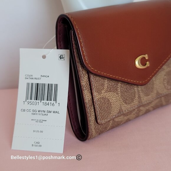 COACH Wyn Small Wallet In Colorblocked Signature Canvas & Leather-Tan Rust 🎈$89 - Picture 15 of 16
